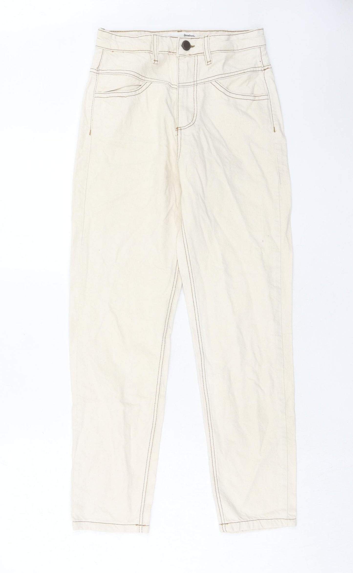 Stradivarius Womens Beige Cotton Straight Jeans Size 8 Regular Zip
