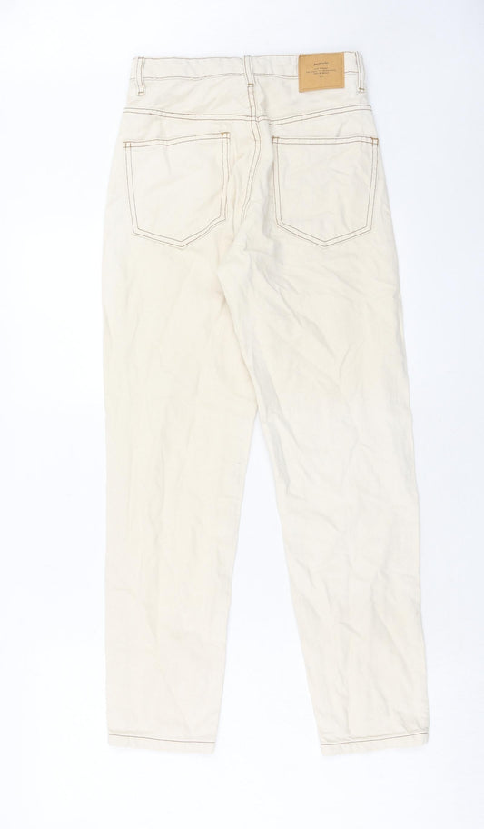 Stradivarius Womens Beige Cotton Straight Jeans Size 8 Regular Zip