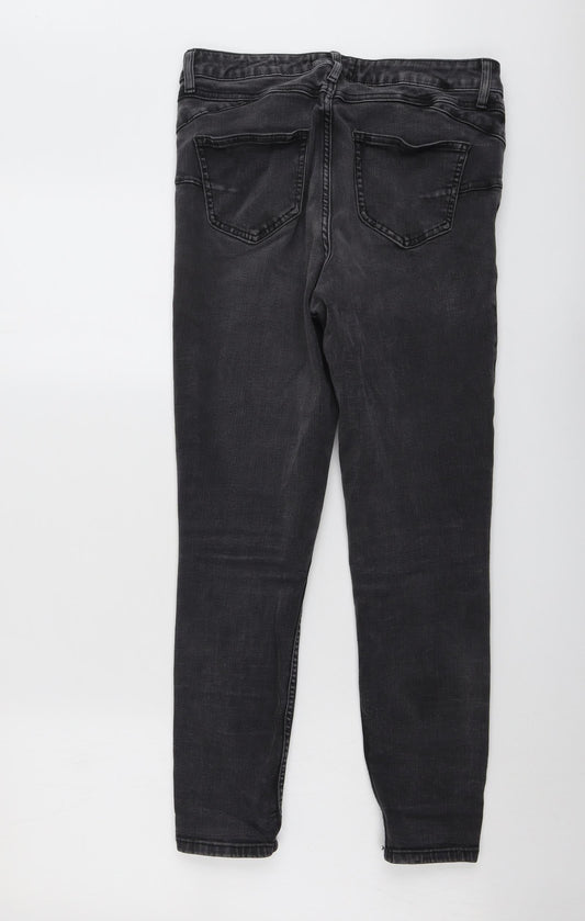 New Look Womens Grey Cotton Skinny Jeans Size 14 L25 in Regular Button
