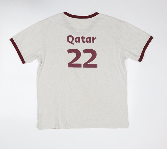 FIFA Mens Beige Polyester T-Shirt Size M V-Neck - Qatar Airways Fifa World Cup 2022