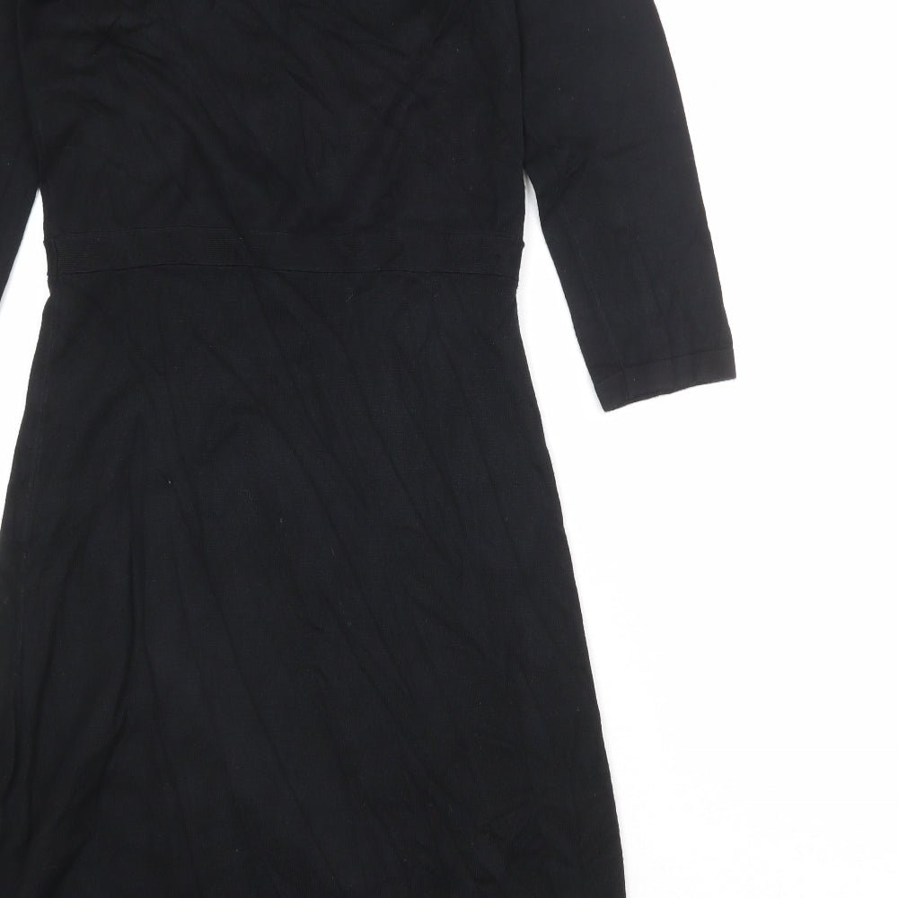 Brand and care label for ESPRIT women’s black viscose a-line, size M, round neck button