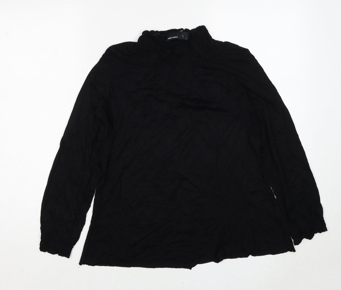 VERO MODA Womens Black Viscose Basic Blouse Size L Mock Neck