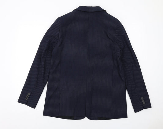 Marks and Spencer Womens Blue Pinstripe Polyester Jacket Suit Jacket Size 12