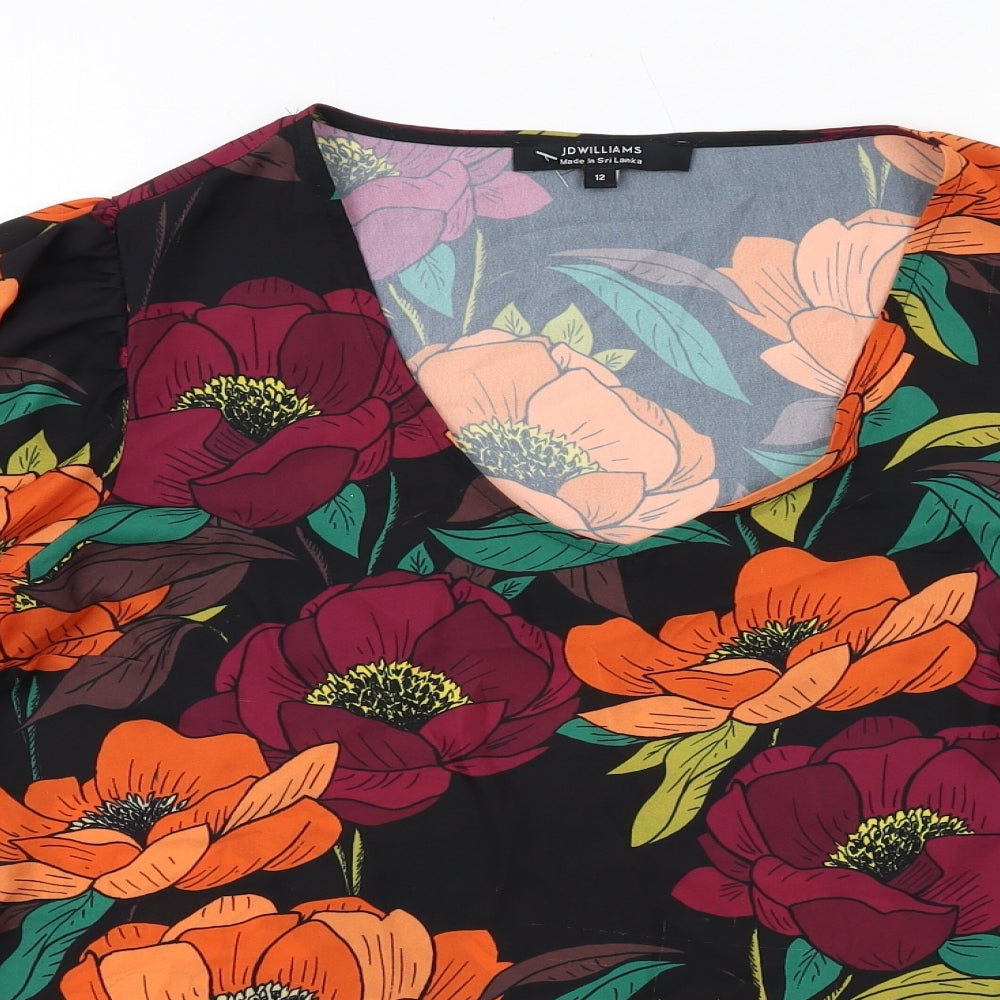 JD Williams Womens Multicoloured Floral Polyester Basic Blouse Size 12 V-Neck