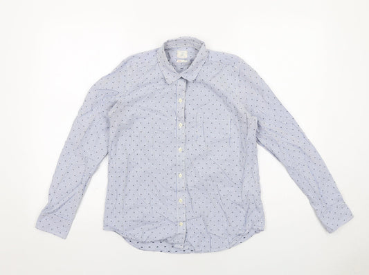 Gap Womens Blue Geometric Cotton Basic Button-Up Size XS Collared