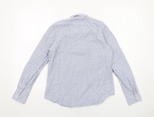 Gap Womens Blue Geometric Cotton Basic Button-Up Size XS Collared