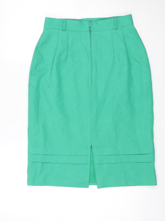 St Michael Womens Green Polyester A-Line Skirt Size 12 Zip