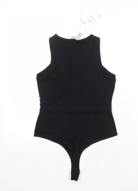 ASOS Womens Black Viscose Bodysuit One-Piece Size 8 Snap - Lace Detail
