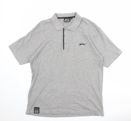 Slazenger Mens Grey Cotton Polo Size S Collared Button