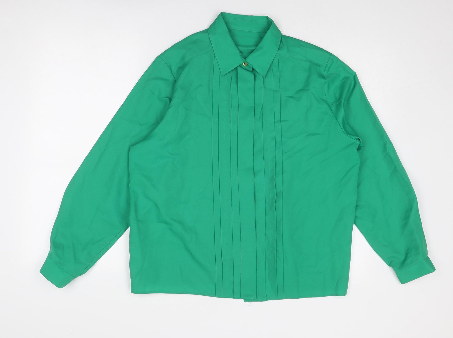St Michael Womens Green Polyester Basic Button-Up Size 16 Collared