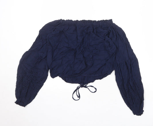 Hollister Womens Blue Viscose Cropped Blouse Size XS Off the Shoulder