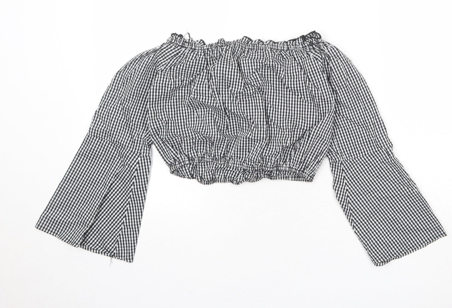 Pull&Bear Womens Black Geometric Cotton Cropped Blouse Size S Off the Shoulder