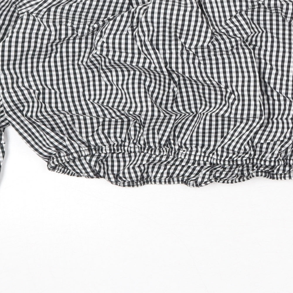 Pull&Bear Womens Black Geometric Cotton Cropped Blouse Size S Off the Shoulder