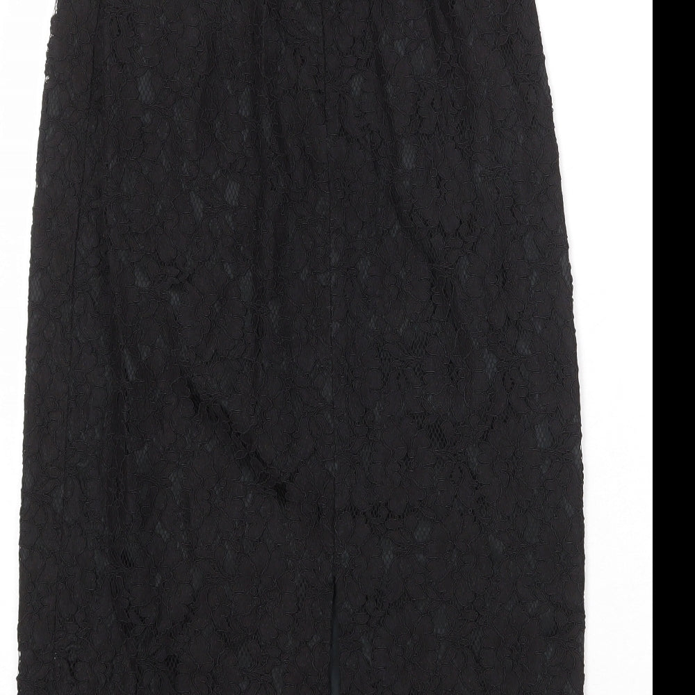 Entente Womens Black Geometric Viscose A-Line Skirt Size 12 Zip