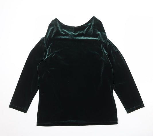 Lands' End Womens Green Polyester Basic T-Shirt Size M Cowl Neck