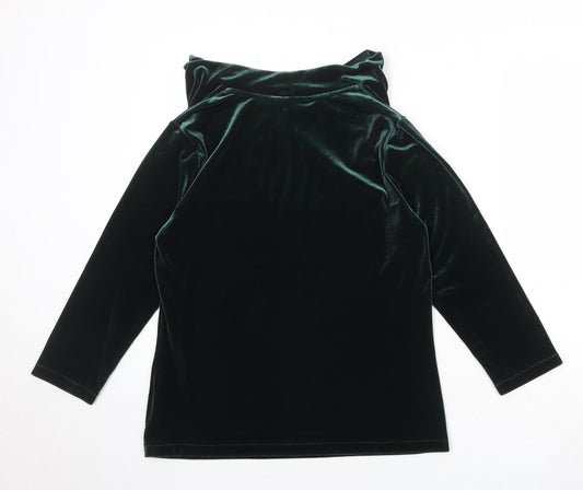 Lands' End Womens Green Polyester Basic T-Shirt Size M Cowl Neck