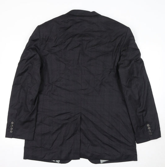 Marks and Spencer Mens Black Check Wool Jacket Suit Jacket Size 42 Regular