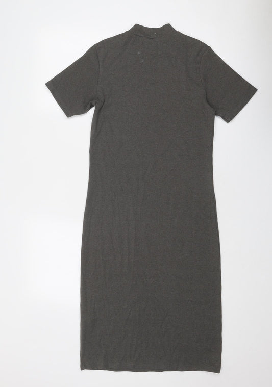 Brave Soul Womens Grey Cotton Bodycon Size M Mock Neck Pullover