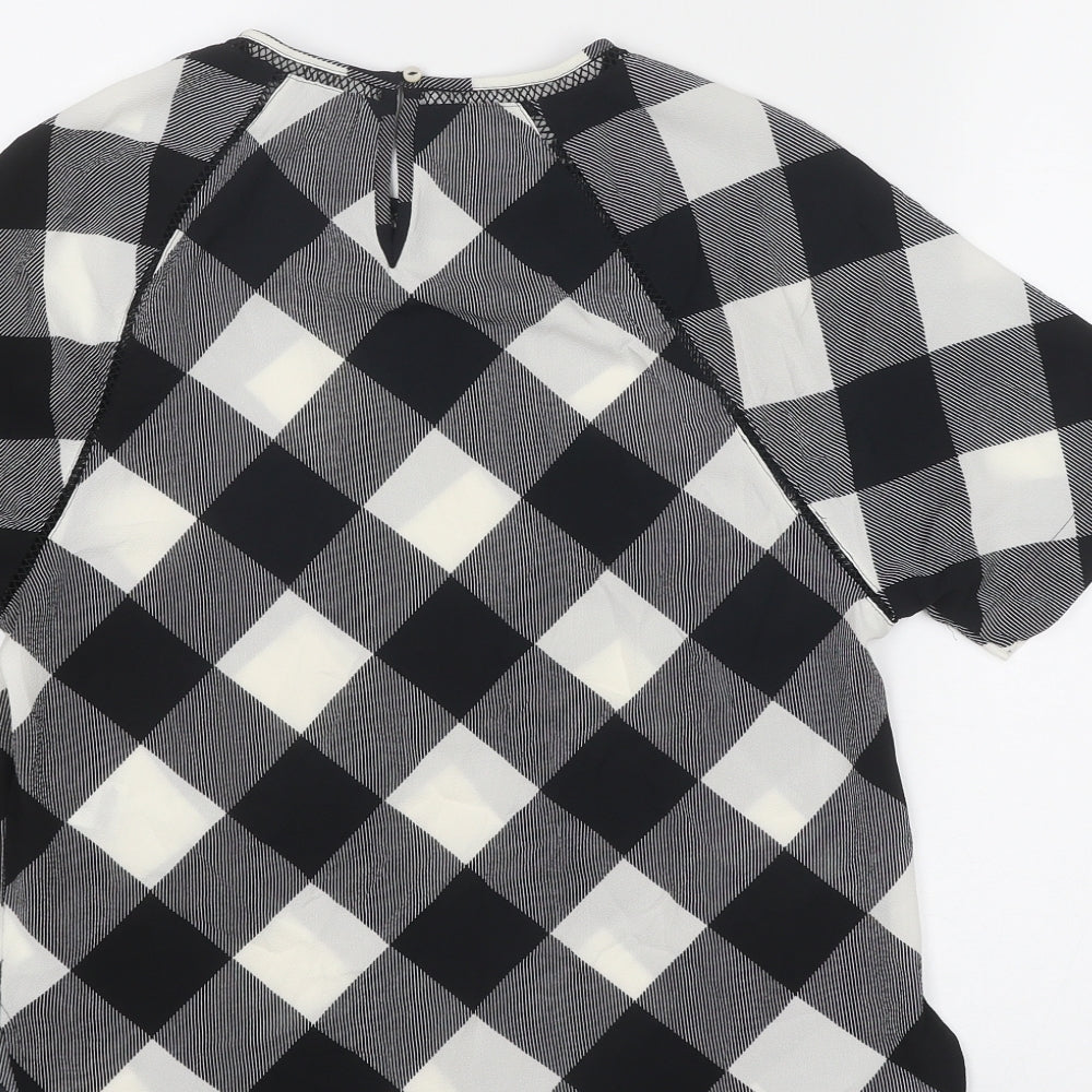 Marks and Spencer Womens Black Geometric Polyester Basic Blouse Size 6 Round Neck