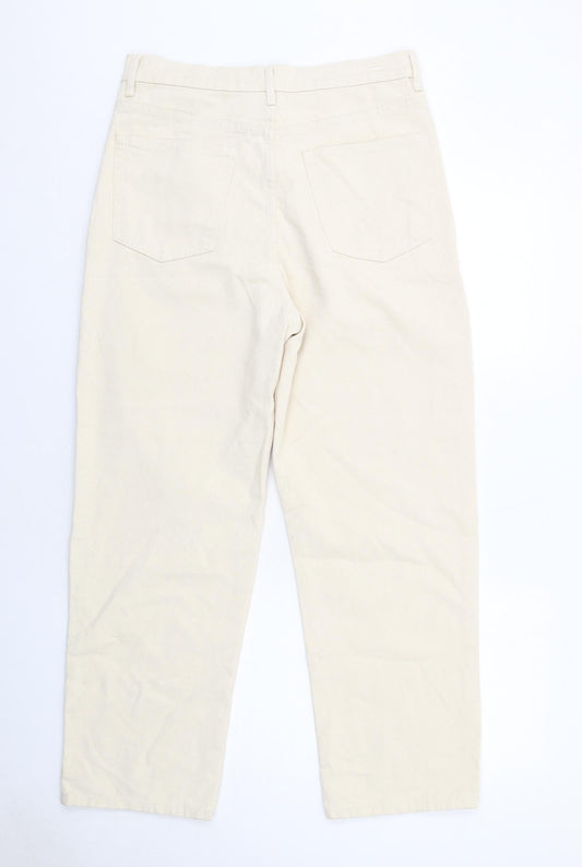 Pull&Bear Mens Beige Cotton Straight Jeans Size M Regular Zip