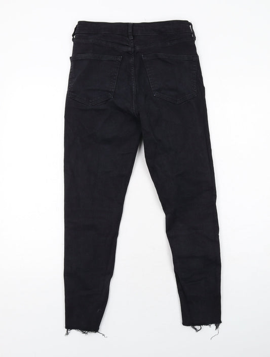 Topshop Womens Black Cotton Skinny Jeans Size 10 L30 in Regular Zip - Distressed Hems
