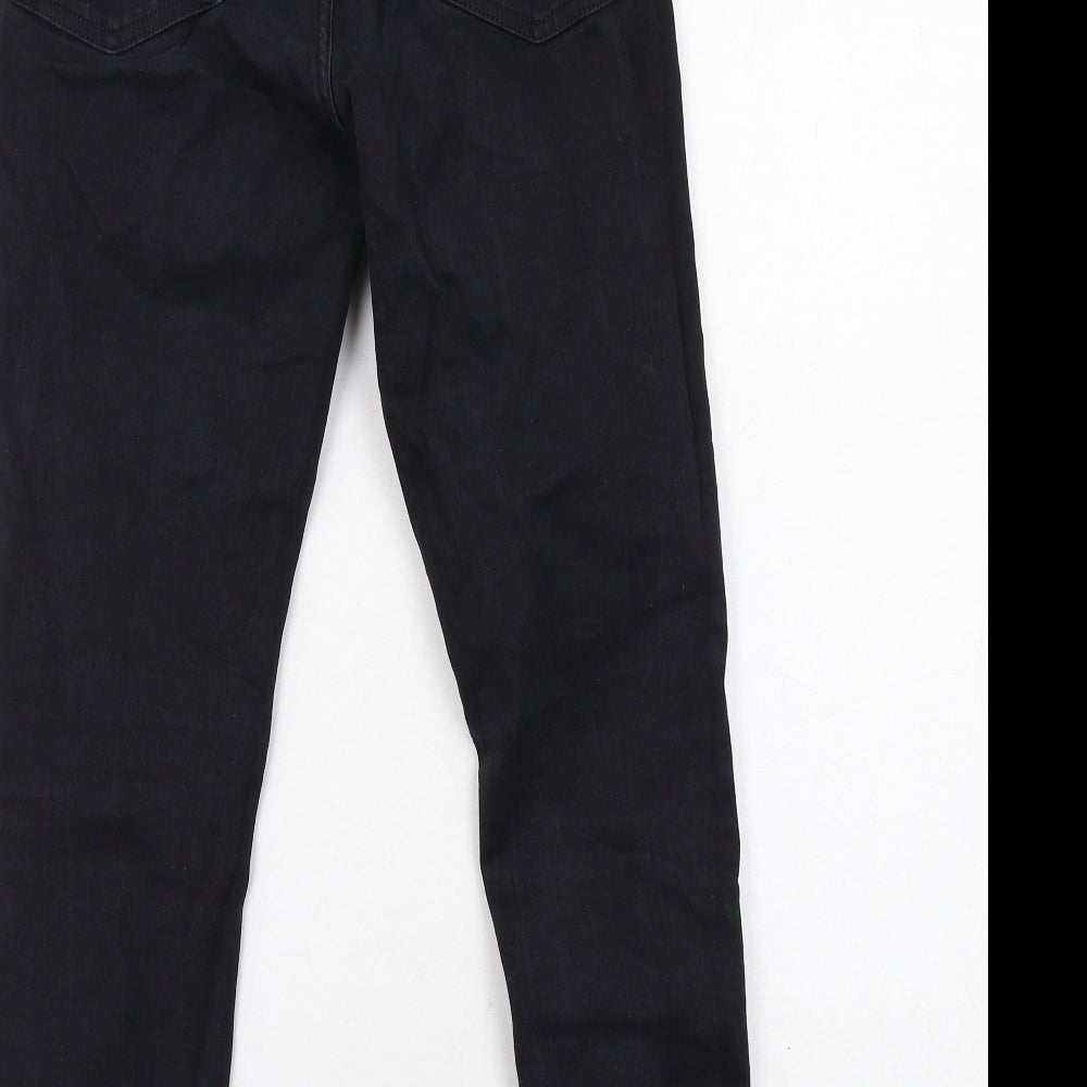 Topshop Womens Black Cotton Skinny Jeans Size 10 L30 in Regular Zip - Distressed Hems