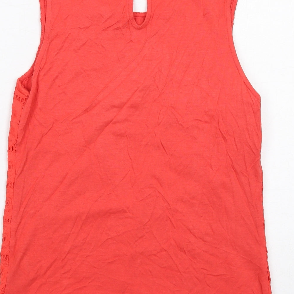 Brand and care label for Red Herring women’s red geometric cotton basic blouse, size UK 8, round neck