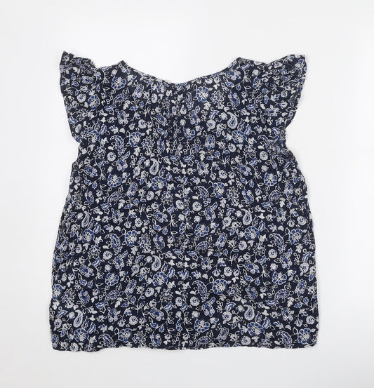 Gap Womens Blue Geometric Cotton Basic Blouse Size S Round Neck