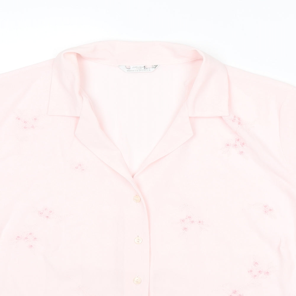 St Michael Womens Pink Floral Polyester Basic Button-Up Size 18 Collared