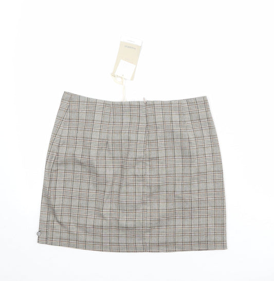 Pull&Bear Womens Beige Plaid Polyester A-Line Skirt Size M Zip
