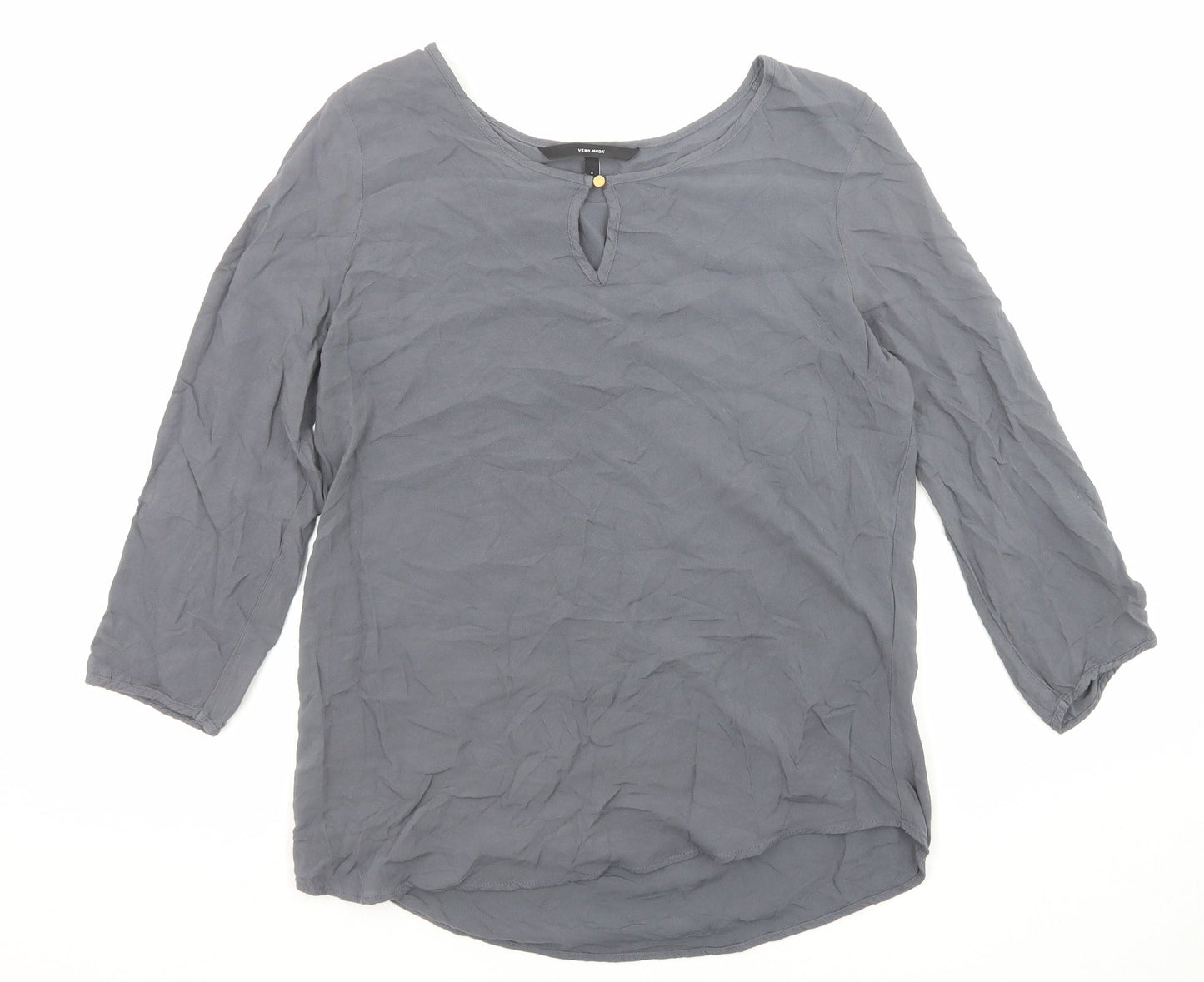 VERO MODA Womens Grey Viscose Basic Blouse Size S Boat Neck