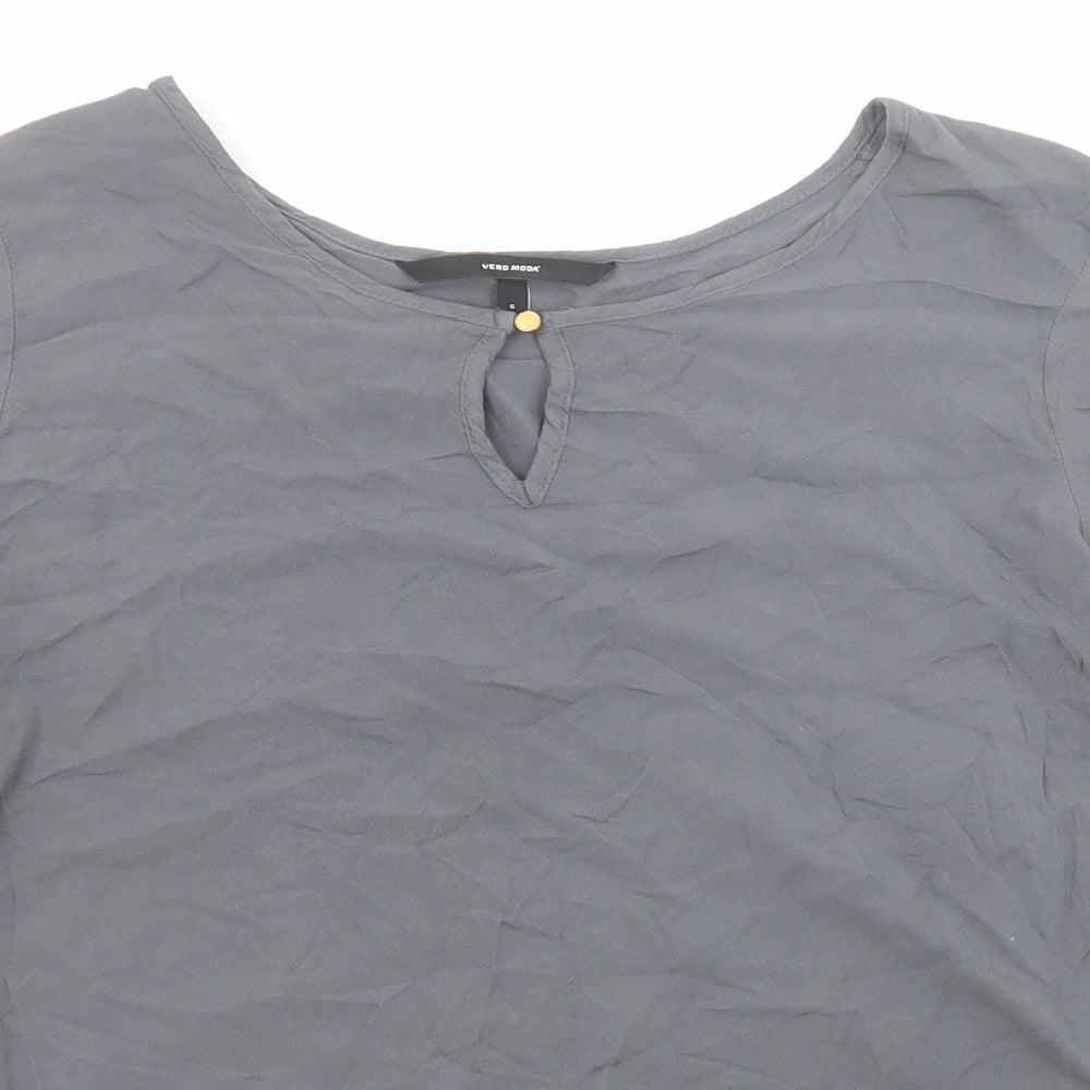 VERO MODA Womens Grey Viscose Basic Blouse Size S Boat Neck