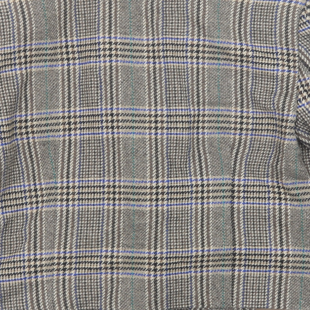 Brand and care label for Gallery women’s multicoloured plaid pea coat coat, size UK 14, button