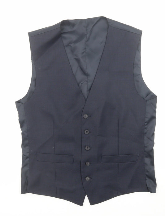 Racing Green Mens Blue Polyester Jacket Suit Waistcoat Size 38 Regular