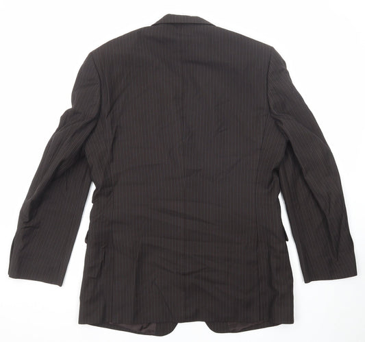 Burton Mens Brown Striped Polyester Jacket Suit Jacket Size 40 Regular