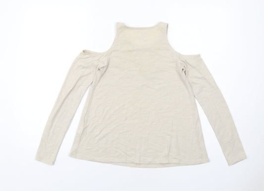 Hollister Womens Beige Polyester Basic T-Shirt Size XS Round Neck - Cold Shoulder