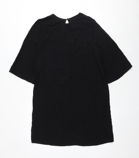 H&M Womens Black Viscose A-Line Size 10 Round Neck Button
