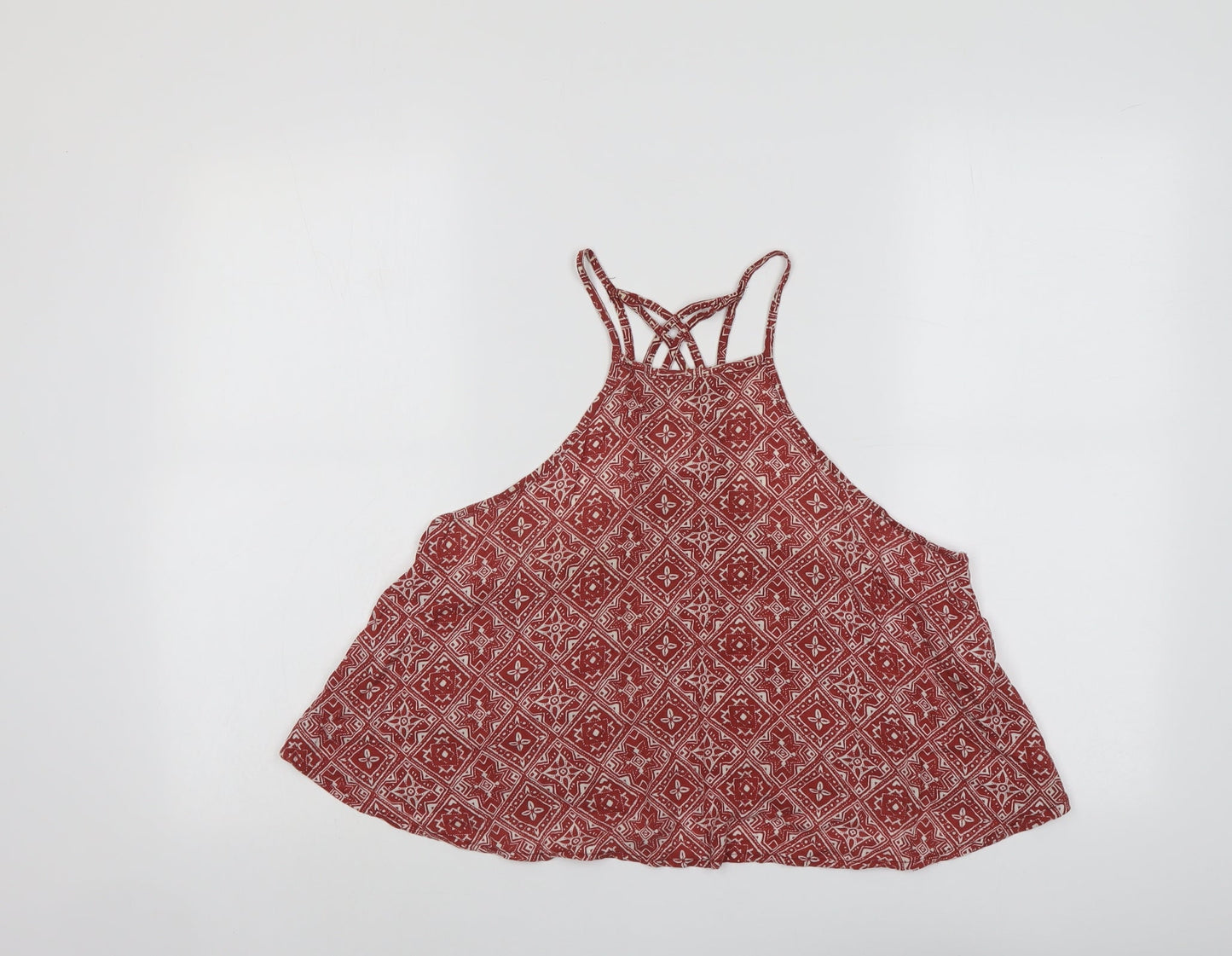 Hollister Womens Red Geometric Viscose Basic Tank Size S Round Neck