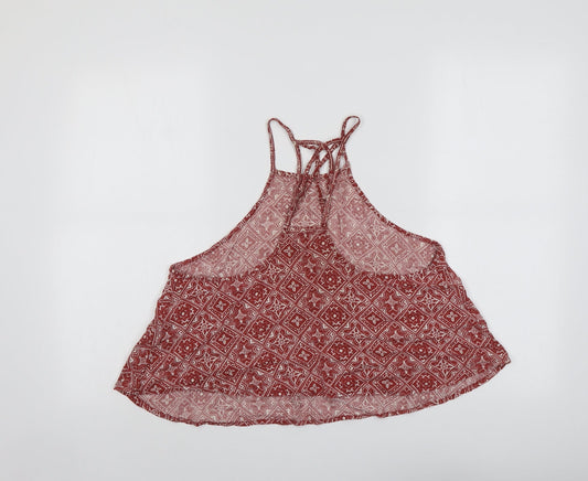 Hollister Womens Red Geometric Viscose Basic Tank Size S Round Neck