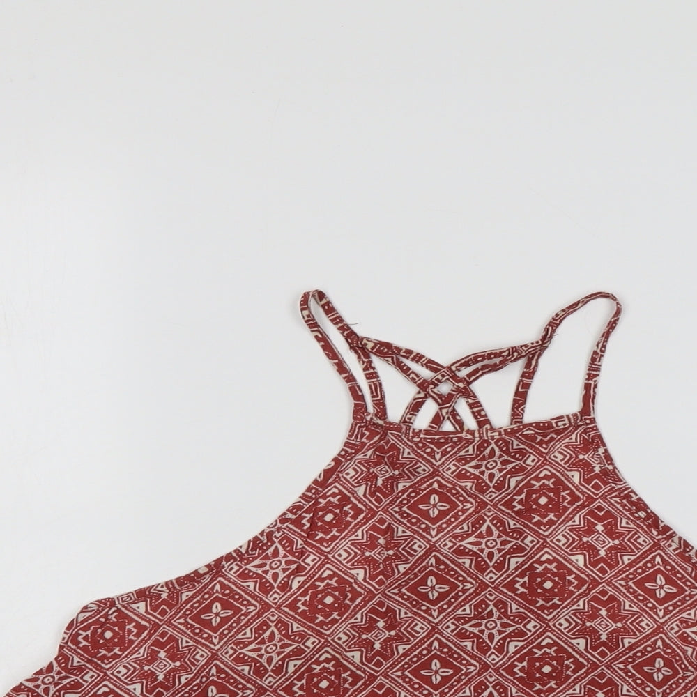 Hollister Womens Red Geometric Viscose Basic Tank Size S Round Neck