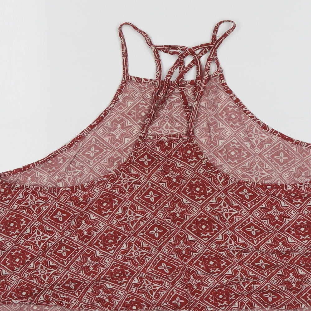 Hollister Womens Red Geometric Viscose Basic Tank Size S Round Neck