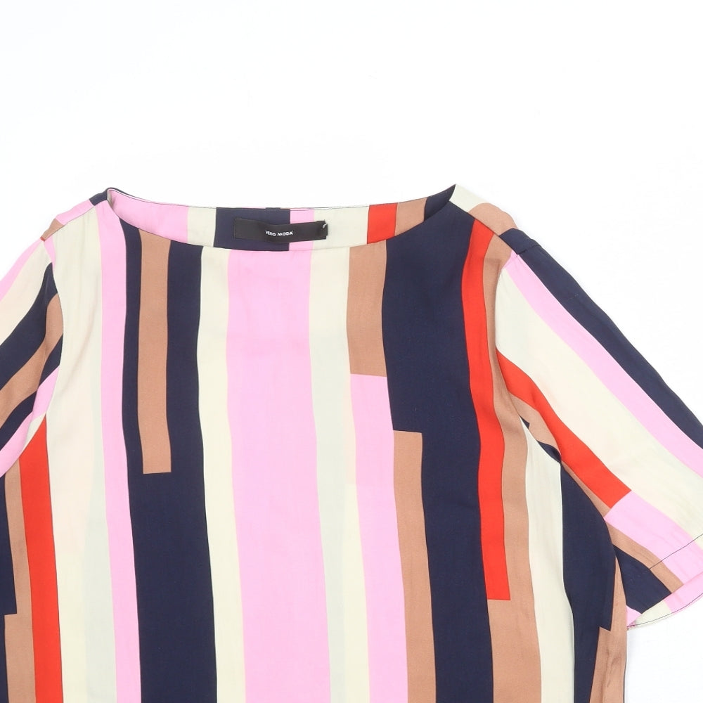 VERO MODA Womens Multicoloured Colourblock Polyester Basic Blouse Size L Round Neck