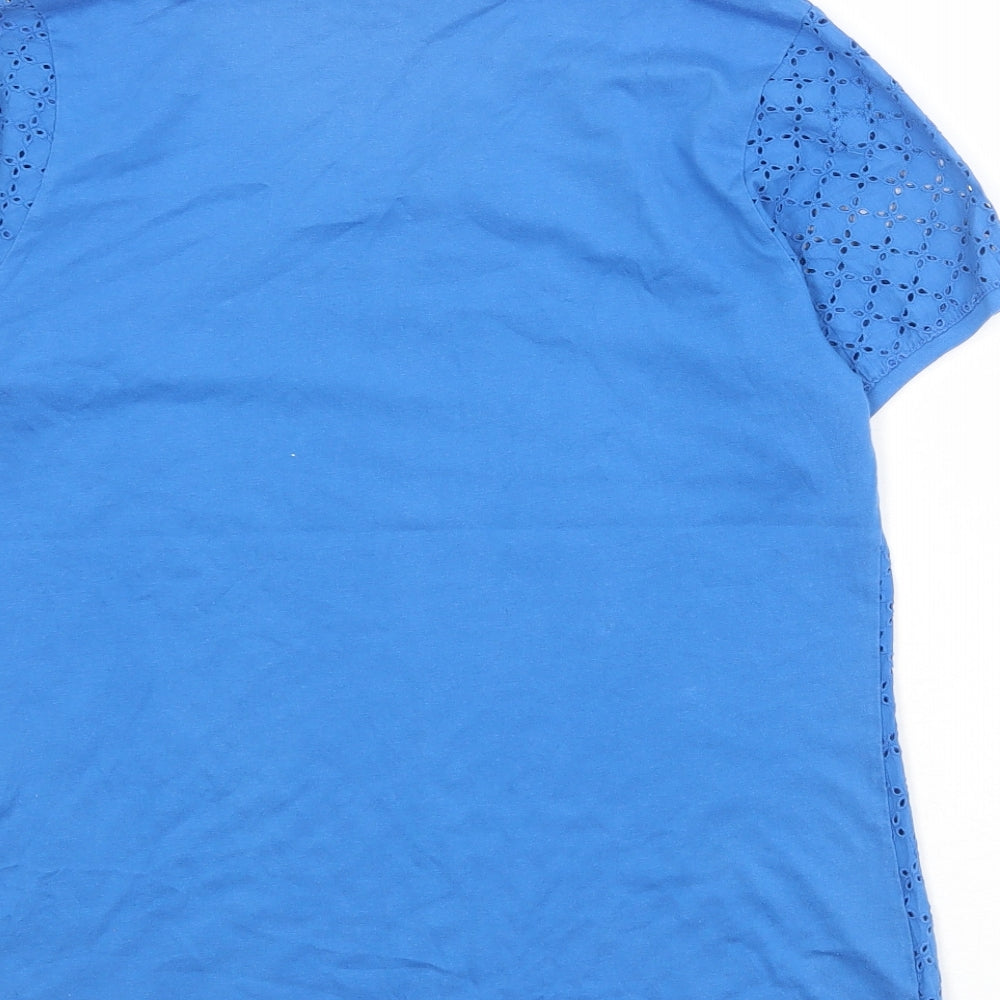 Dickins & Jones Womens Blue Geometric 100% Cotton Basic T-Shirt Size L Round Neck