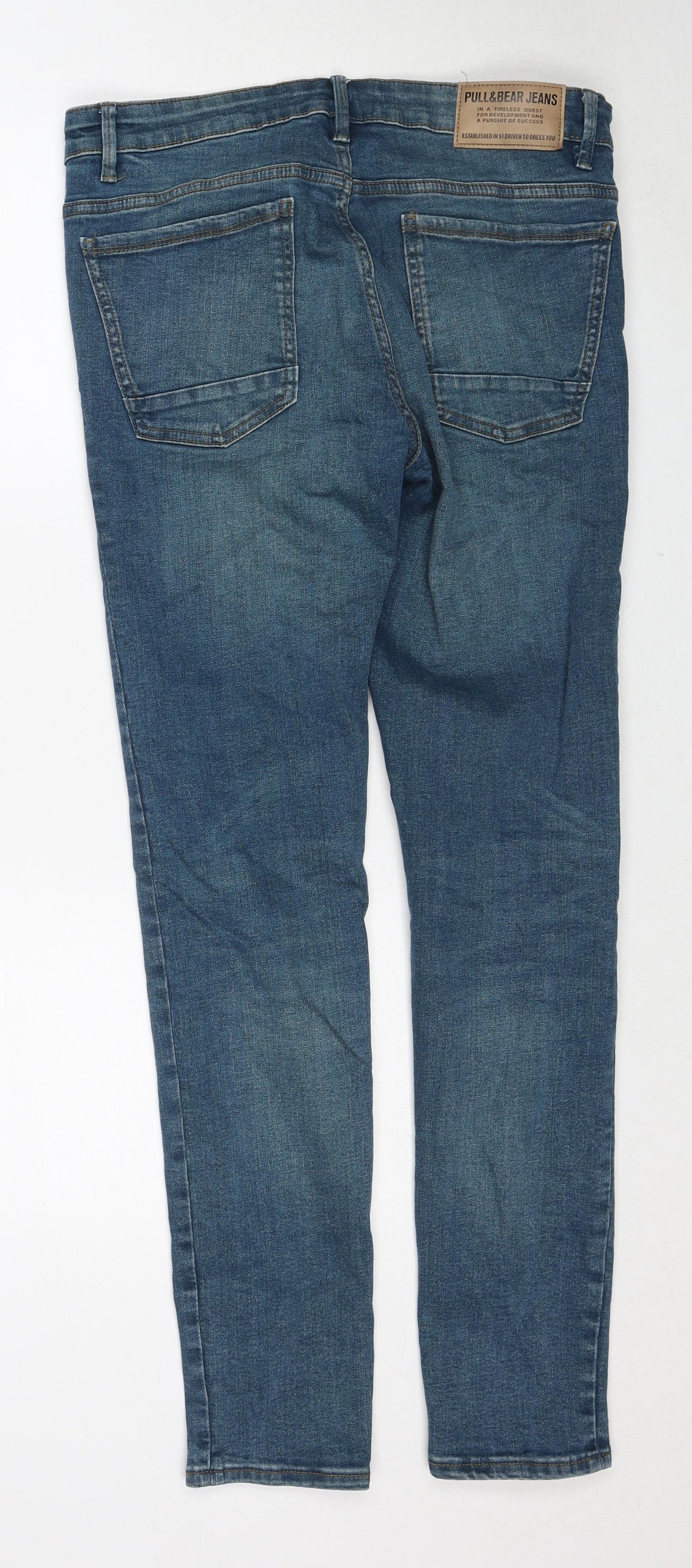 Pull&Bear Mens Blue Cotton Skinny Jeans Size S Slim Zip