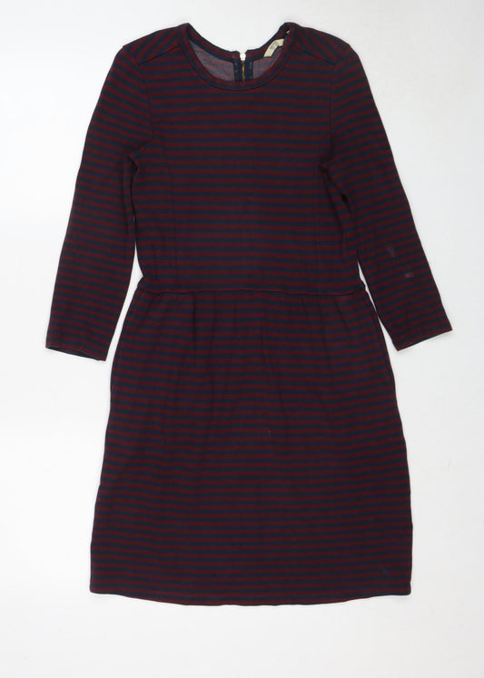 Jack Wills Womens Red Striped Viscose A-Line Size 8 Round Neck Zip