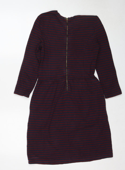 Jack Wills Womens Red Striped Viscose A-Line Size 8 Round Neck Zip