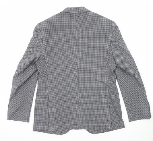 Marks and Spencer Mens Black Check Polyester Jacket Blazer Size 40 Regular