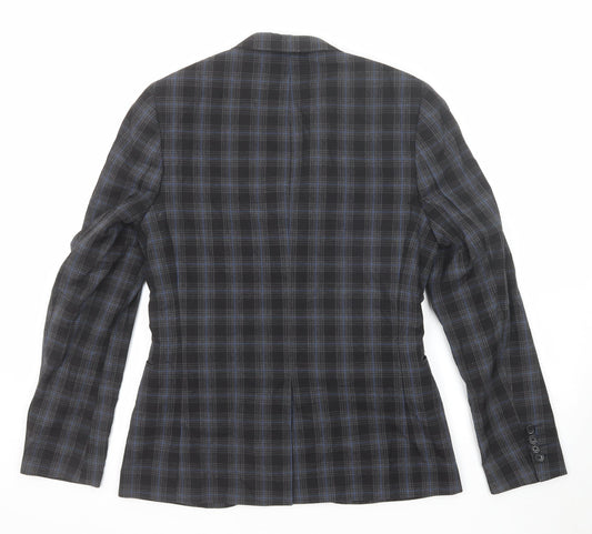 Swear & Mason Mens Black Check Polyester Jacket Suit Jacket Size 38 Regular