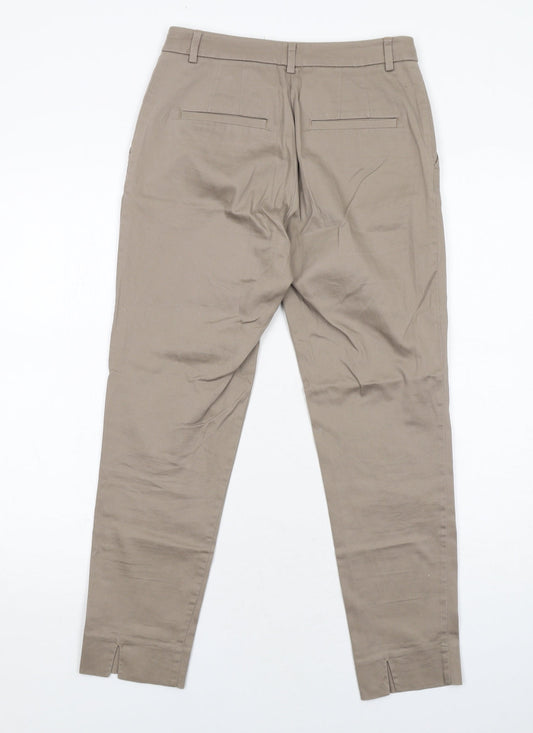 H&M Womens Brown Cotton Carrot Trousers Size 6 Regular Zip