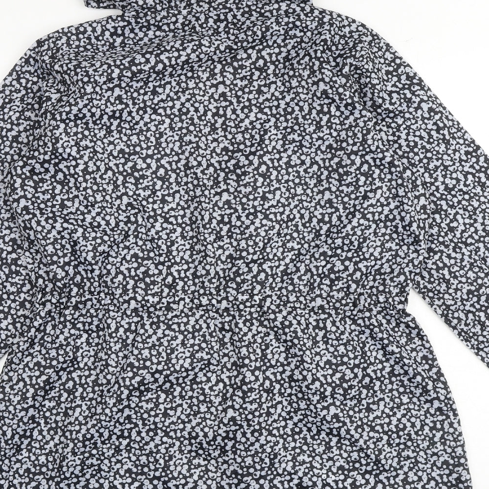 Brand and care label for Roman women’s grey geometric rain coat coat, size S, zip